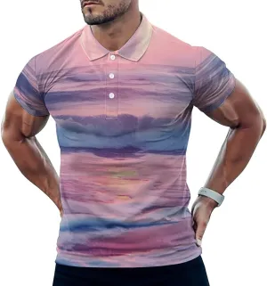 Sea Beach Wave Sun Cloud Landscape Mens Short Sleeve Polo Shirts Straight Sports Golf Tennis T-Shirt Quick Dry Long Top