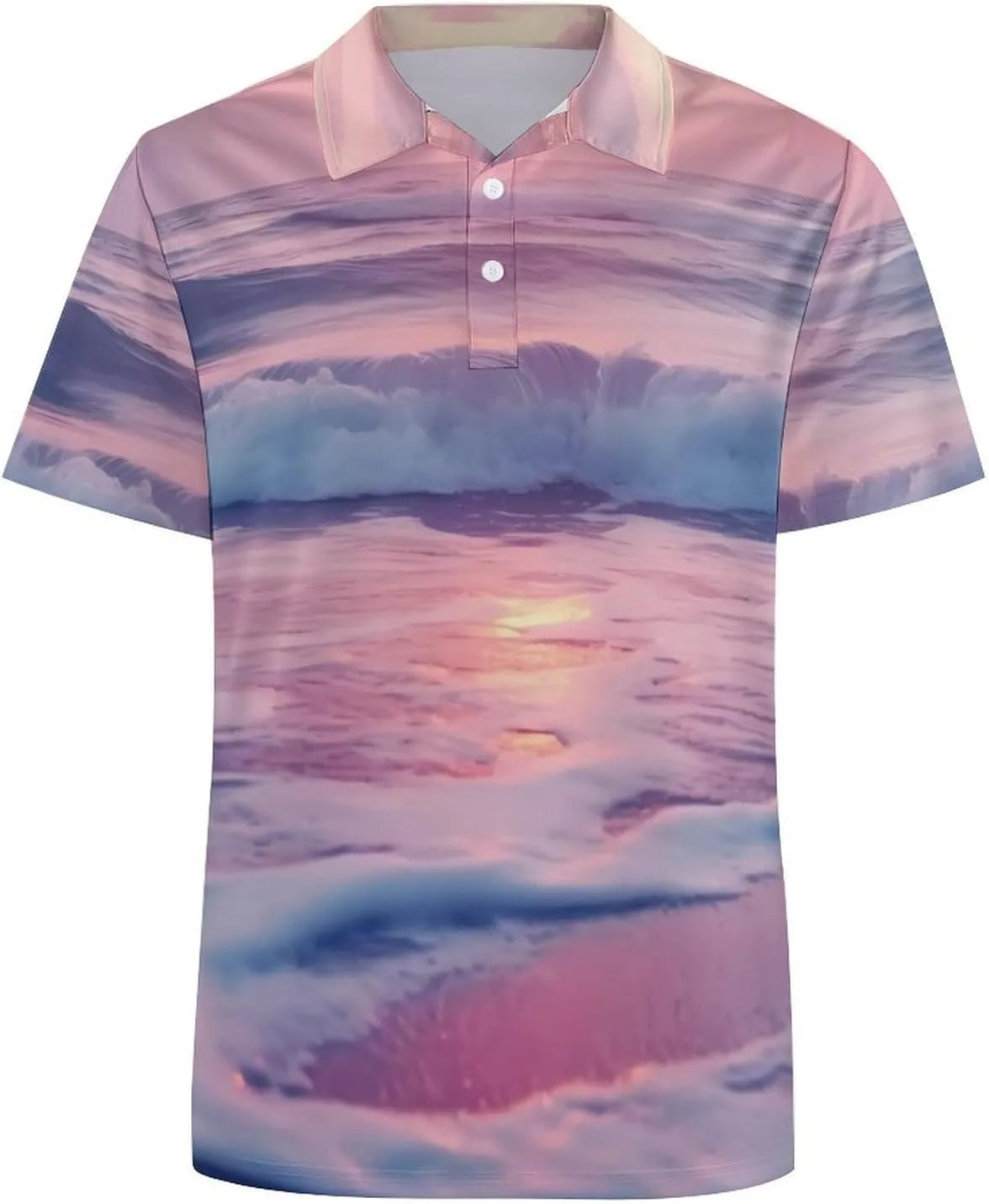 Sea Beach Wave Sun Cloud Landscape Mens Short Sleeve Polo Shirts Straight Sports Golf Tennis T-Shirt Quick Dry Long Top
