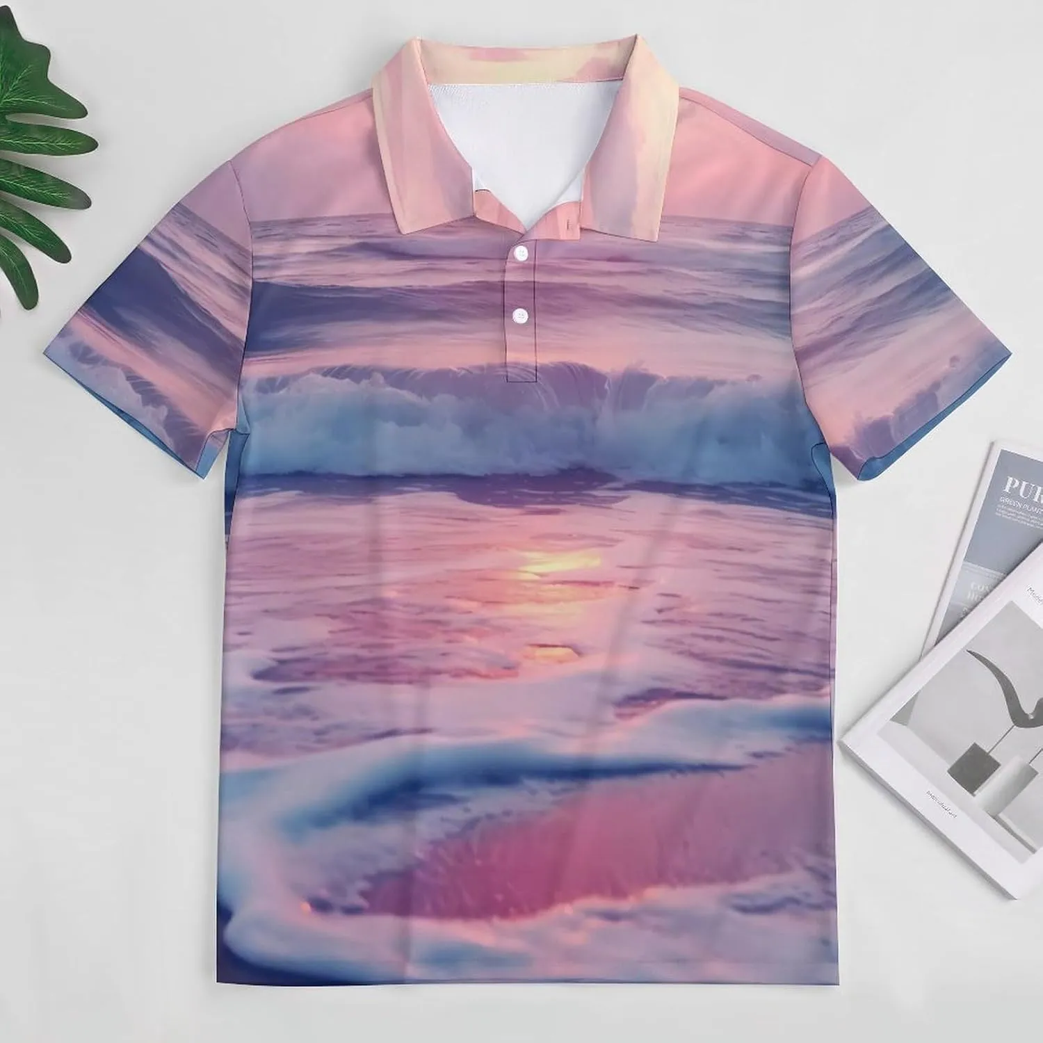 Sea Beach Wave Sun Cloud Landscape Mens Short Sleeve Polo Shirts Straight Sports Golf Tennis T-Shirt Quick Dry Long Top