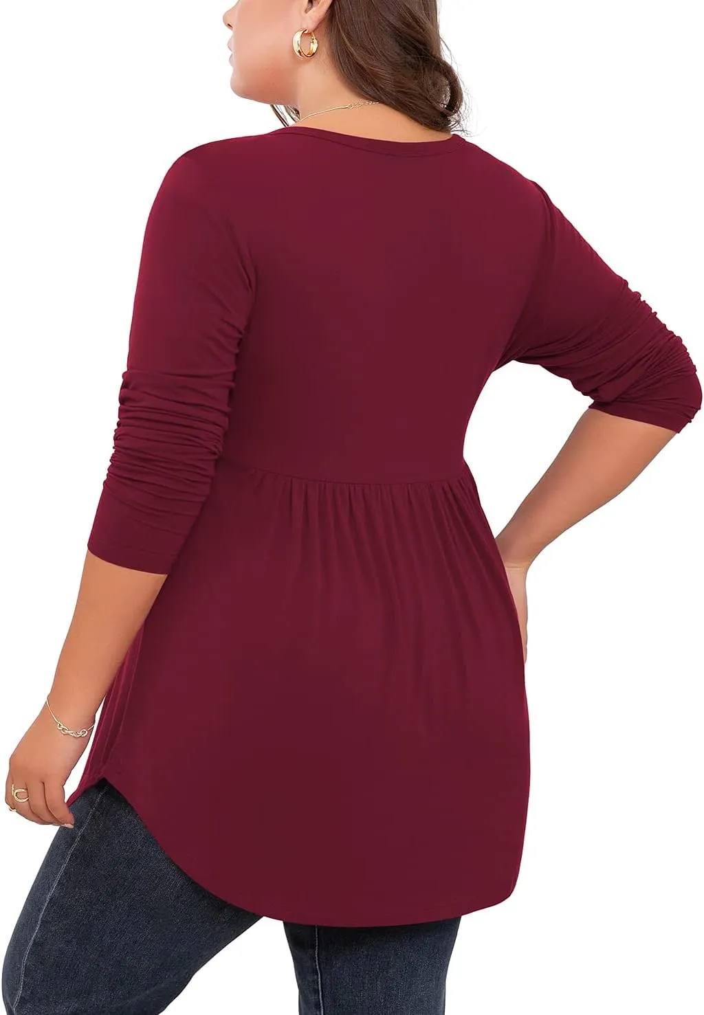 SHIJIALI Women's Plus Size Henley Shirts V Neck Button Tunic Tops Casual Long Sleeve Swing Flowy Blouse