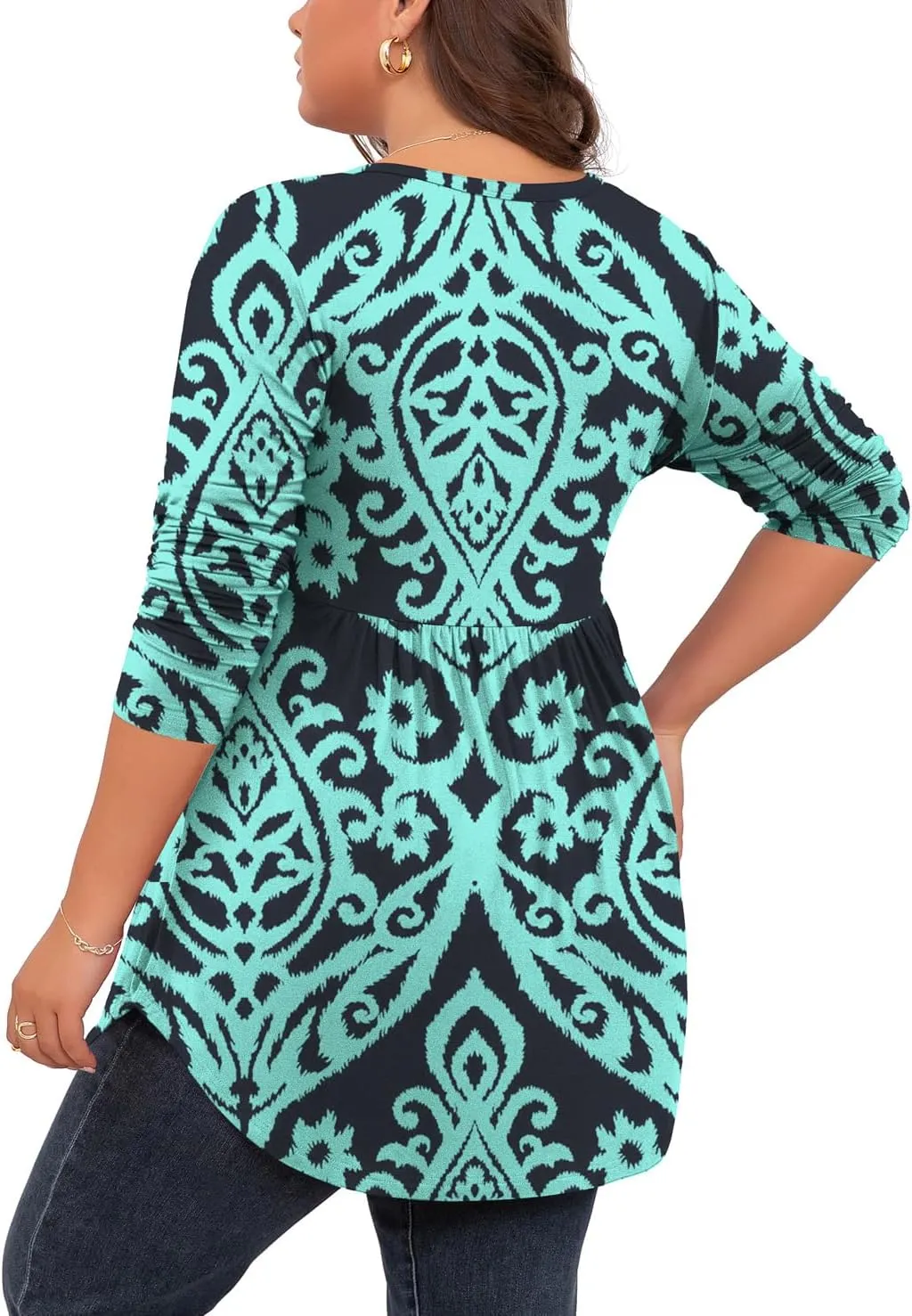 SHIJIALI Women's Plus Size Henley Shirts V Neck Button Tunic Tops Casual Long Sleeve Swing Flowy Blouse