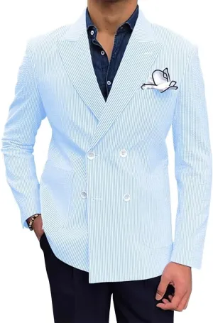 SHUZHXLZANGY Men Seersucker Sports Coat Leisure Summer Jacket Seersucker Blazer for Men Beach Wedding Blazer
