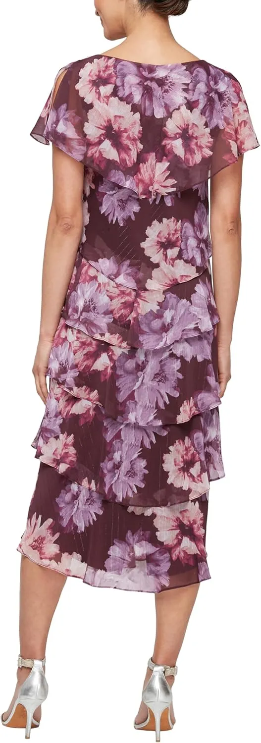 S.L. Fashions Women's Floral Tiered Spring/Summer Wedding Guest, Cocktail Dress, Special Occasion (Plus Size)