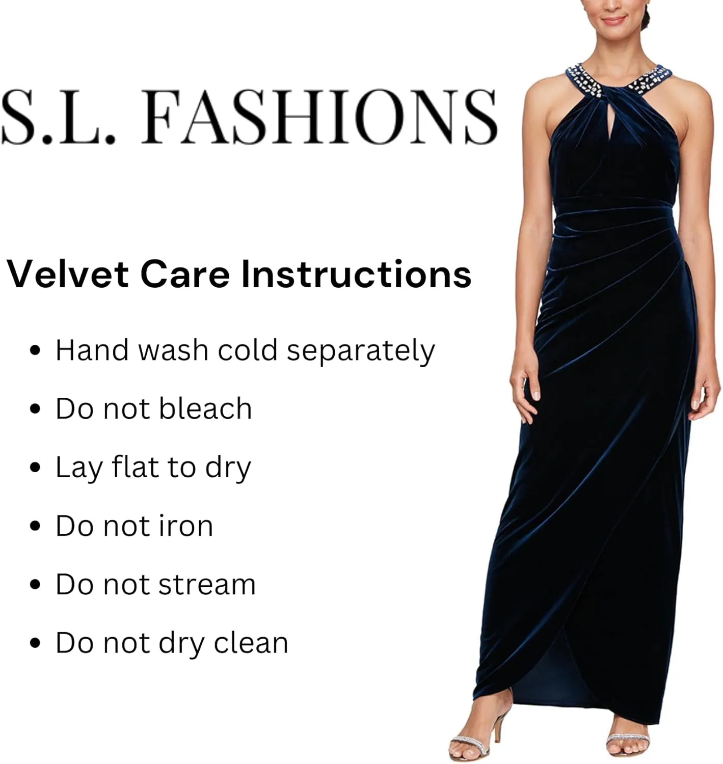 S.L. Fashions Women's Long Sleeveless Velvet Gown with Shoulder Embellishment
