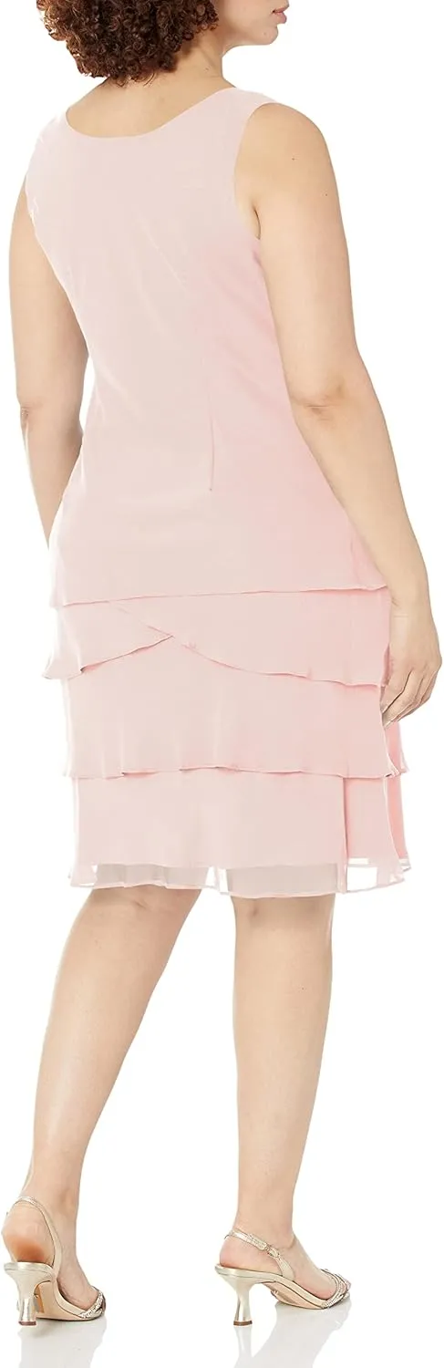 S.L. Fashions Women's Mother of The Bride Tiered Jacket Dress with Shoulder Embellishment (Petite and Regular Sizes)