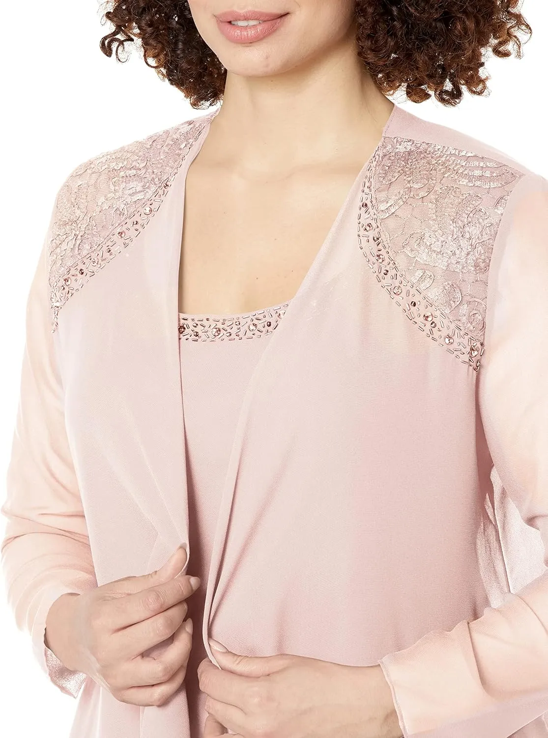 S.L. Fashions Women's Mother of The Bride Tiered Jacket Dress with Shoulder Embellishment (Petite and Regular Sizes)