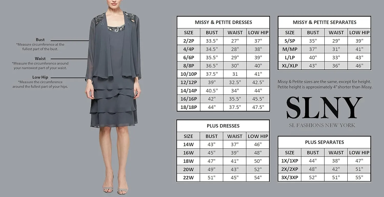 S.L. Fashions Women's Mother of The Bride Tiered Jacket Dress with Shoulder Embellishment (Petite and Regular Sizes)