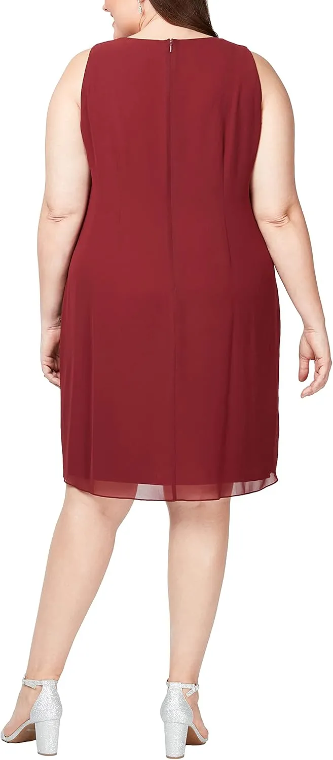 S.L. Fashions Women's Plus Size Chiffon Tier Jacket Dress with Beading Detail