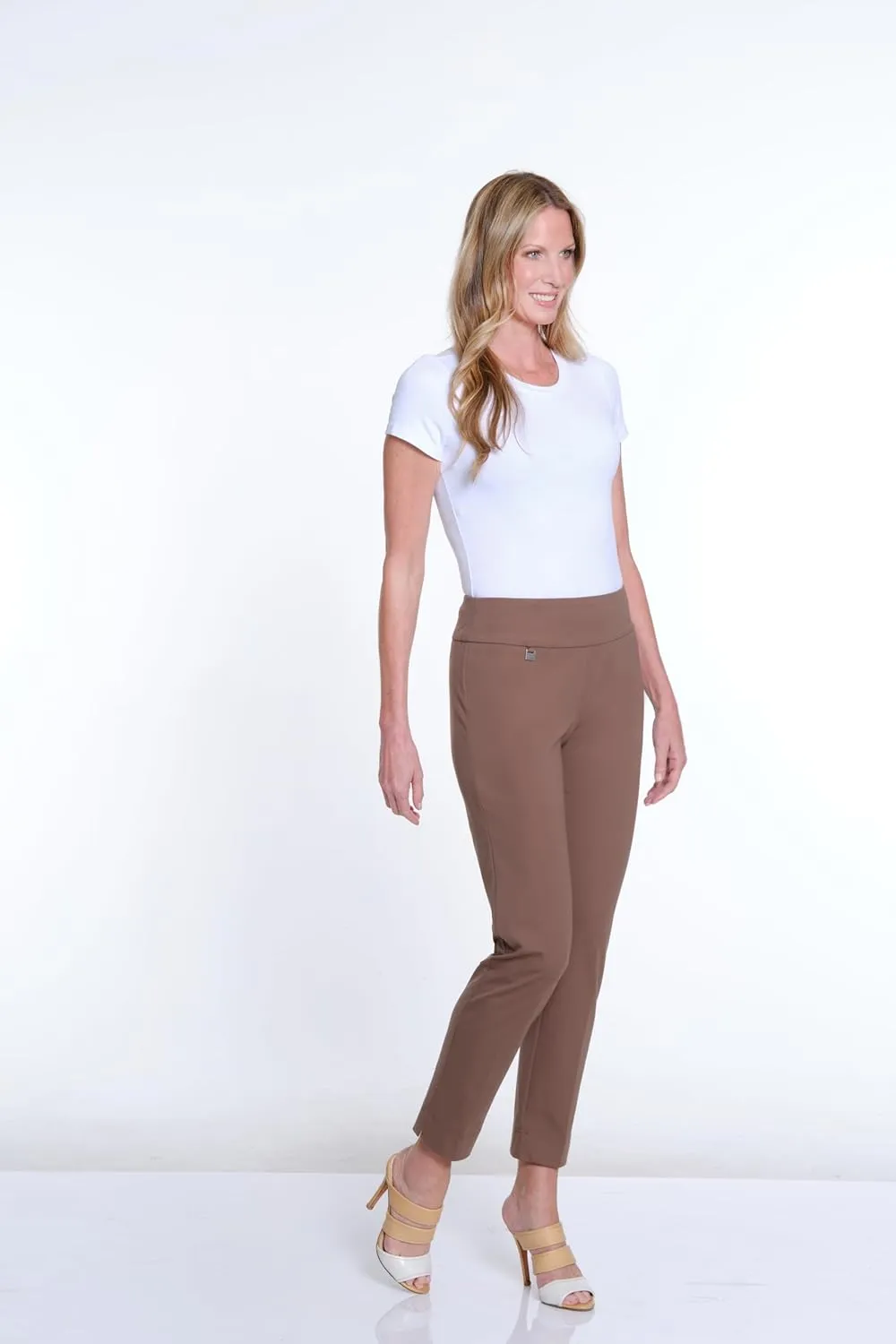 SLIM-SATION Women's Solid Knit Pull on Easy Fit Ankle Pant with Hem Vent