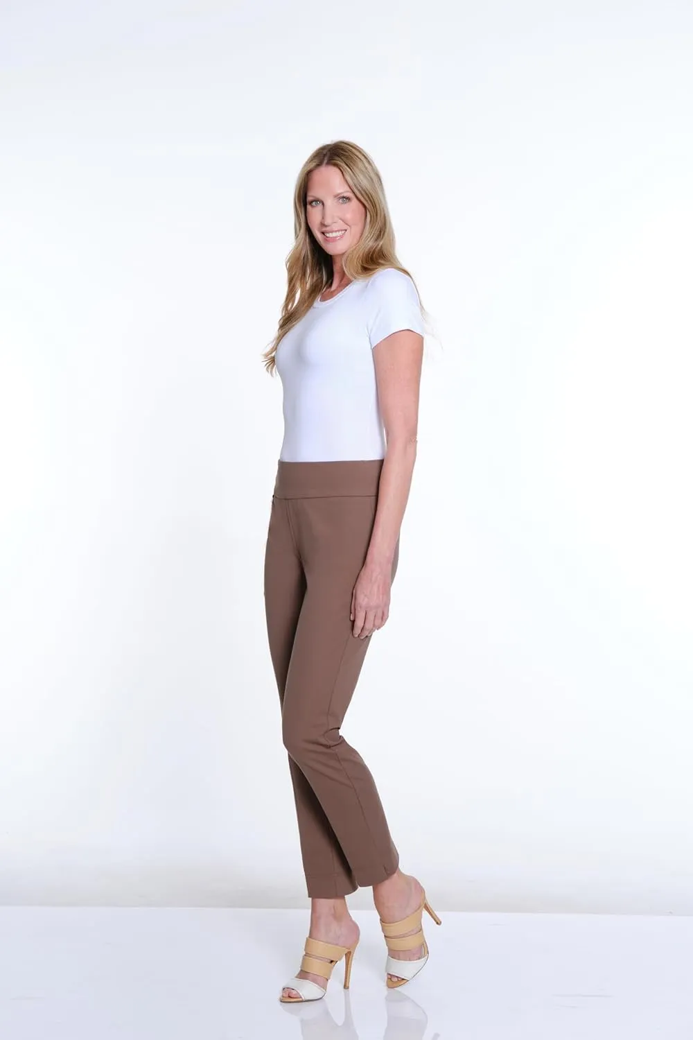 SLIM-SATION Women's Solid Knit Pull on Easy Fit Ankle Pant with Hem Vent