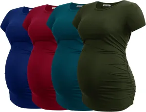 Smallshow Women's 4 Pack Maternity Shirts Short Sleeve Pregnancy Tops Clothes
