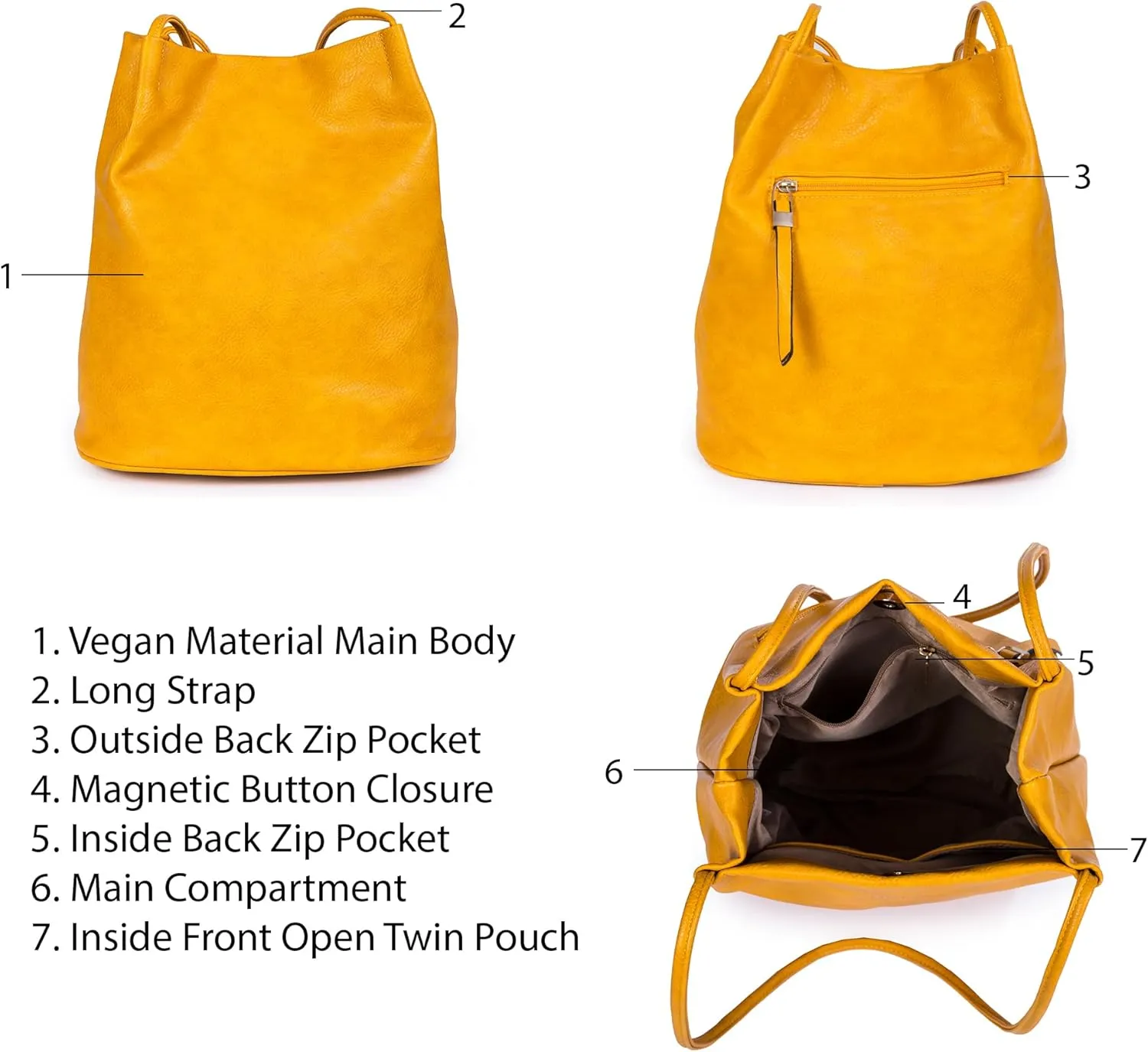 Soft Vegan Leather Hobo Bucket Shoulder Bag for Women  Medium Purse with Magnetic Opening  Delilah