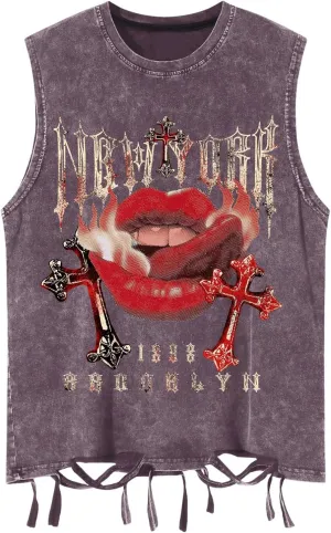 SOLY HUX Men's Summer Gothic Tank Top Graphic Print Distressed Sleeveless Shirts Vintage Hip-hop Vest