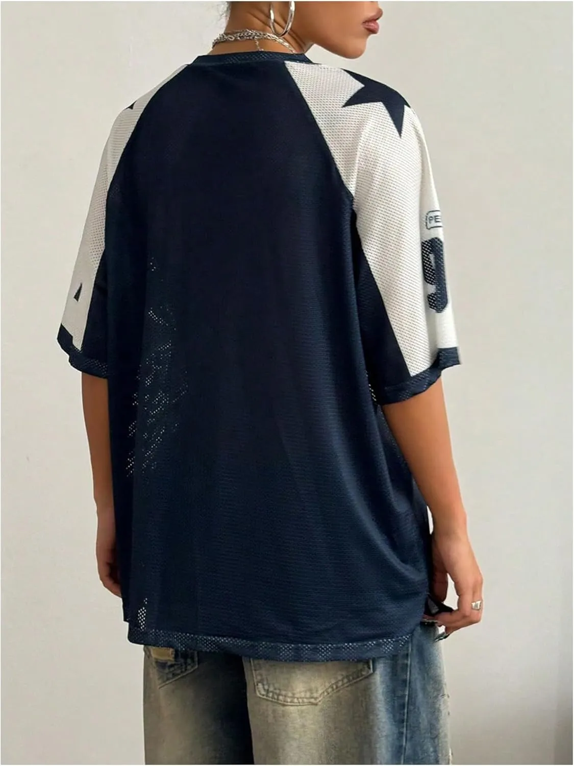 SOLY HUX Women's Jersey Shirts Number Graphic V Neck Half Sleeve T-Shirt Summer Football Tops Streetwear