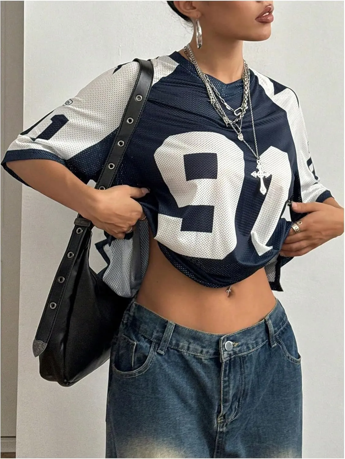 SOLY HUX Women's Jersey Shirts Number Graphic V Neck Half Sleeve T-Shirt Summer Football Tops Streetwear