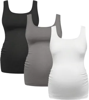 SOLY HUX Women's Maternity Scoop Neck Tank Top 3 Packs Sleeveless Basic Tops Pregnancy Athletic Yoga Shirts