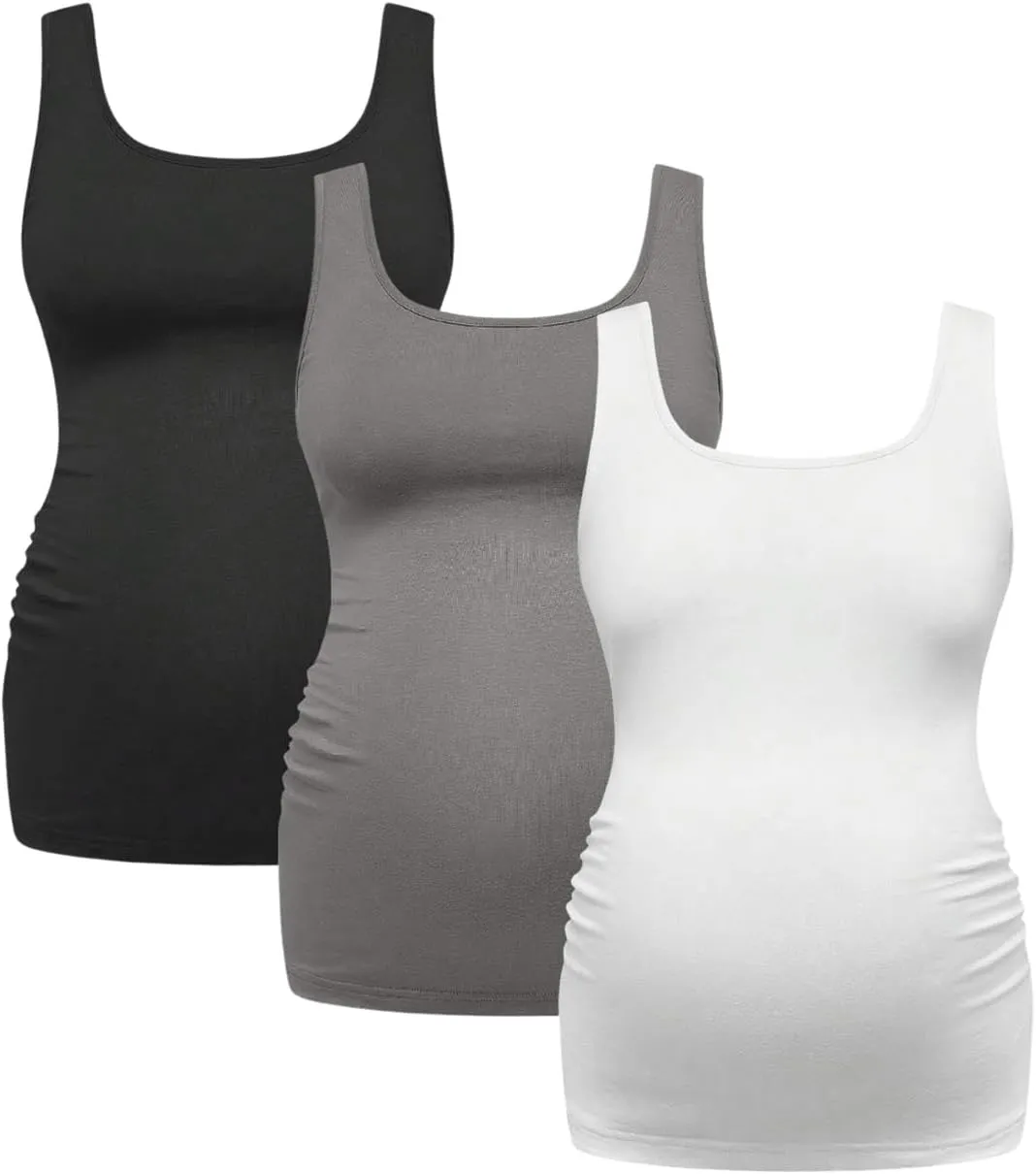 SOLY HUX Women's Maternity Scoop Neck Tank Top 3 Packs Sleeveless Basic Tops Pregnancy Athletic Yoga Shirts