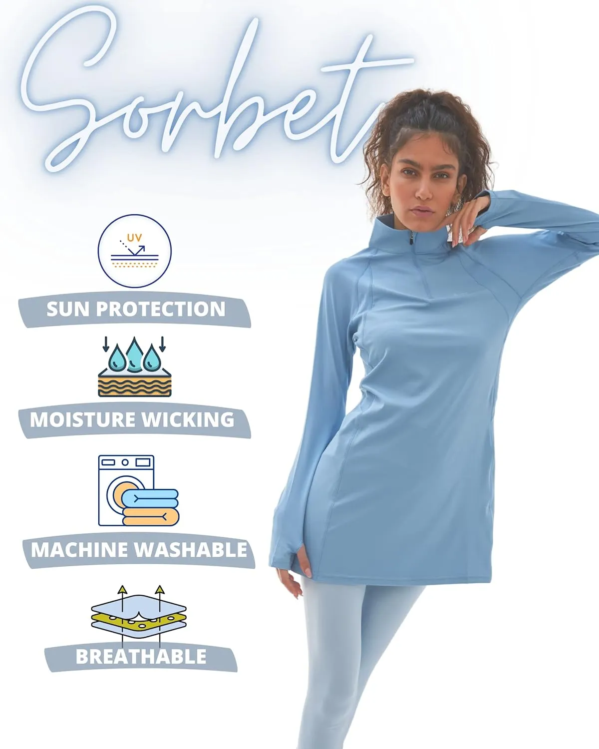 Sorbet Womens Long Sleeve Tops - Lightweight Women's UPF 50  SPF Shirts for Women Long Sleeve-Athletic 1/4 Zip Pullover Women