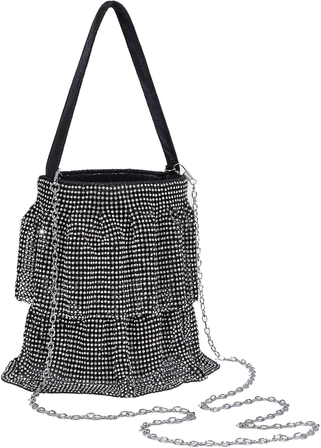 Sparkling Rhinestone Chain Handbag Women Elegant Evening Clutch Bag Bling Crystal Crossbody Purse for Wedding Party
