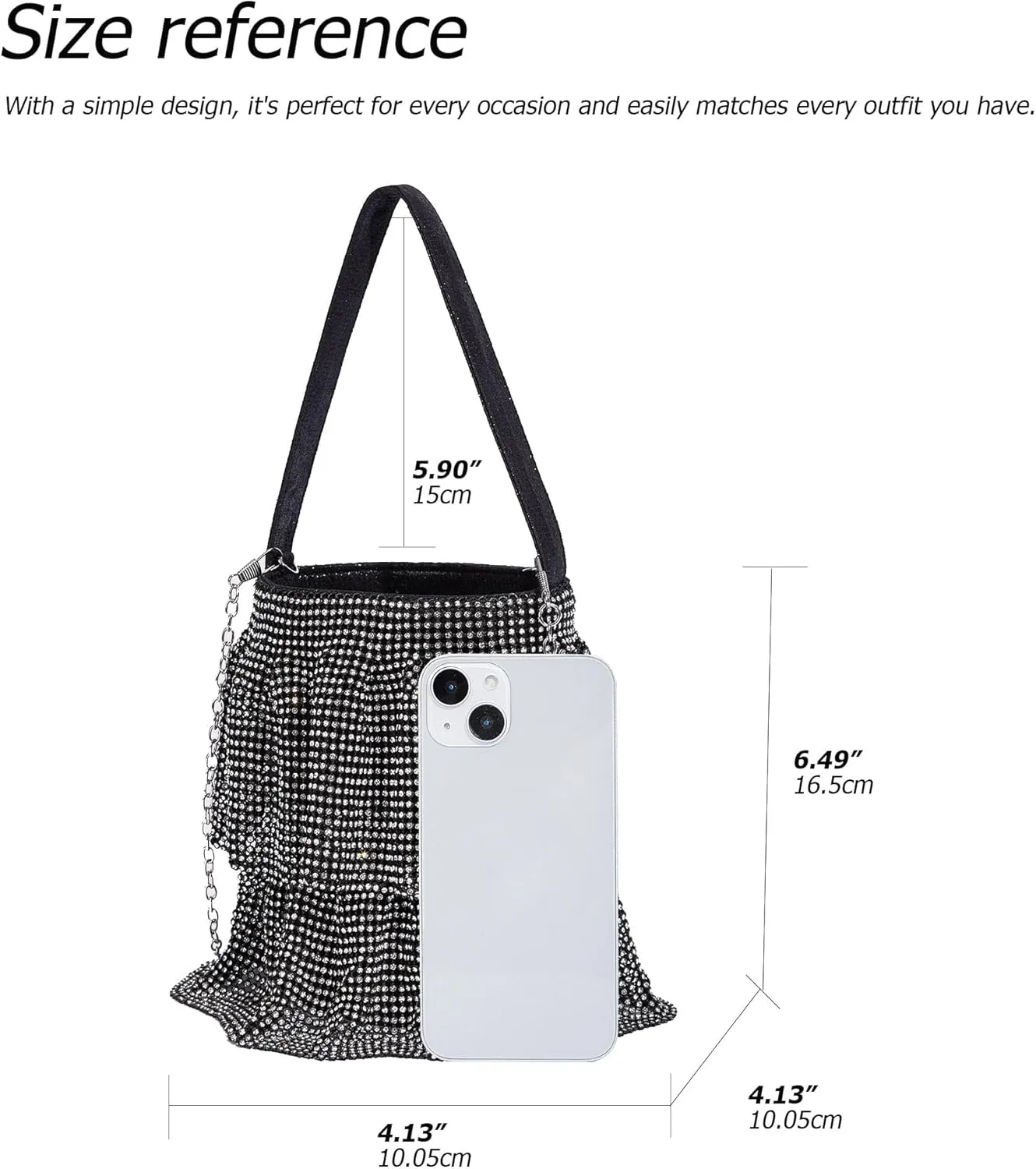 Sparkling Rhinestone Chain Handbag Women Elegant Evening Clutch Bag Bling Crystal Crossbody Purse for Wedding Party