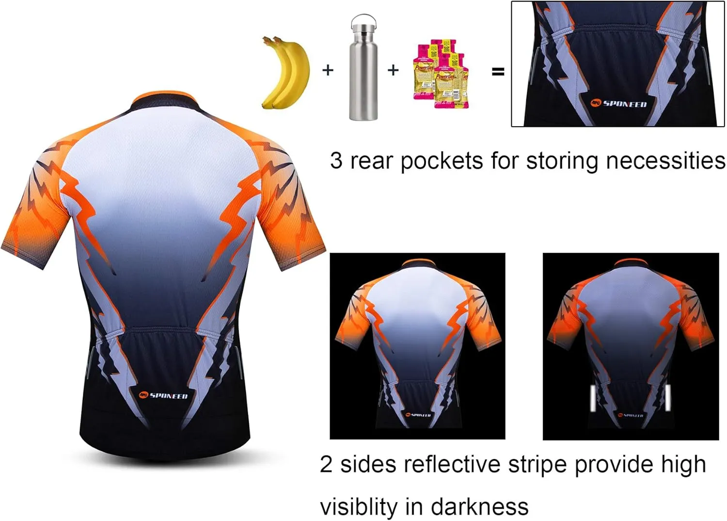sponeed Men's Cycling Jerseys Tops Biking Shirts Short Sleeve Bike Clothing Full Zipper Bicycle Jacket with Pockets