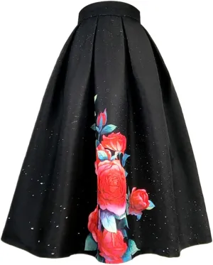 Spring Summer Vintage Embroidery High Waist Midi Pleated Skirt