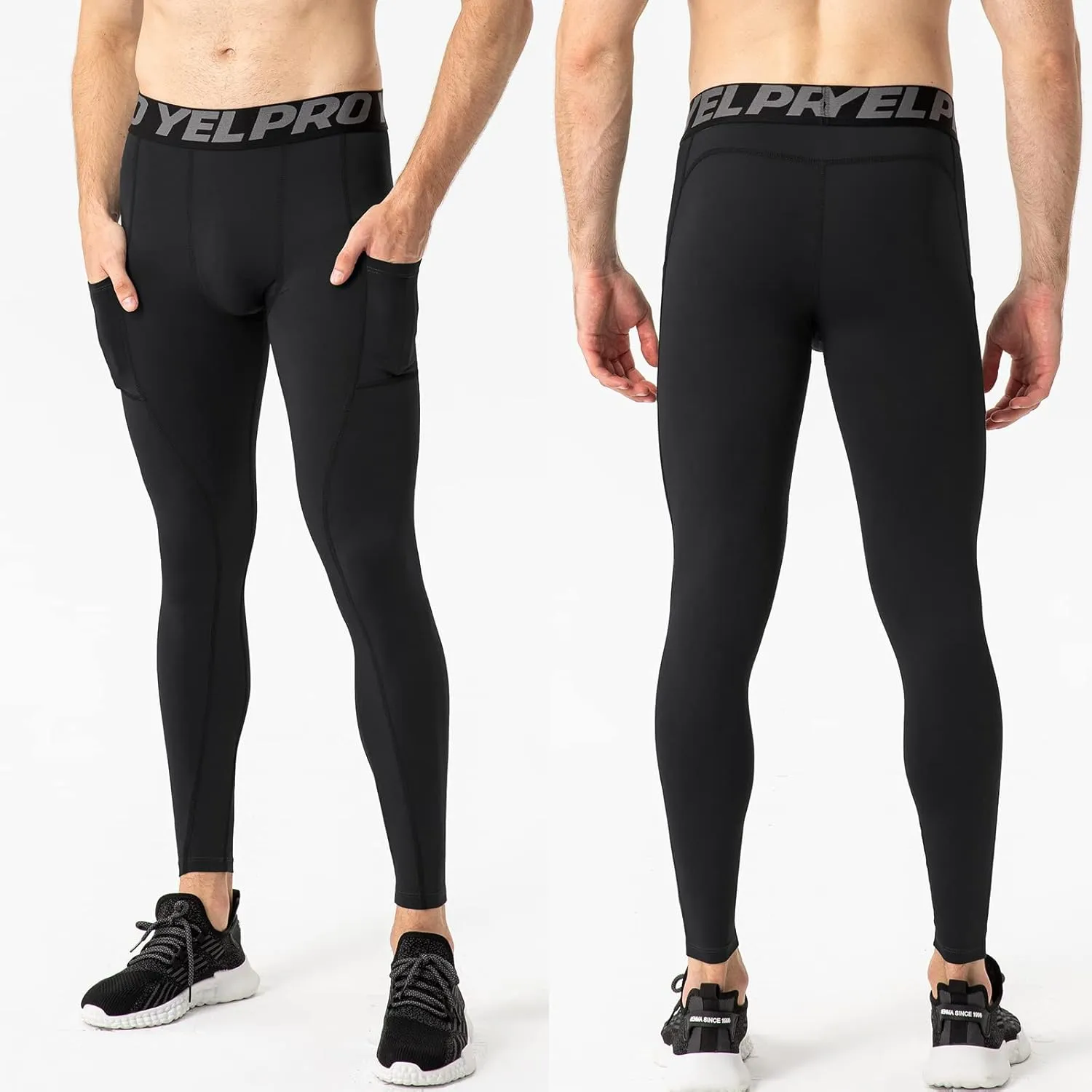 SPVISE 3 Pack Men's Compression Pants Leggings Running Tights with Pockets Cool Dry Workout Base Layer Athletic Gym Pants