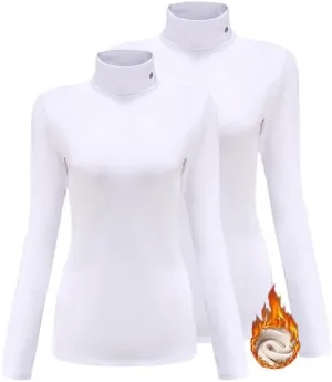 SSLR-Thermal-Shirts for-Women-Turtleneck Long Sleeve Tops Fleece Lined Winter Slim Fitted Mock Neck Base Layer
