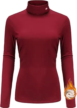 SSLR-Thermal-Shirts for-Women-Turtleneck Long Sleeve Tops Fleece Lined Winter Slim Fitted Mock Neck Base Layer