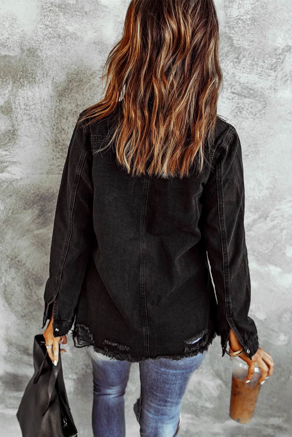 Stick With Me Distressed Snap Down Denim Shacket