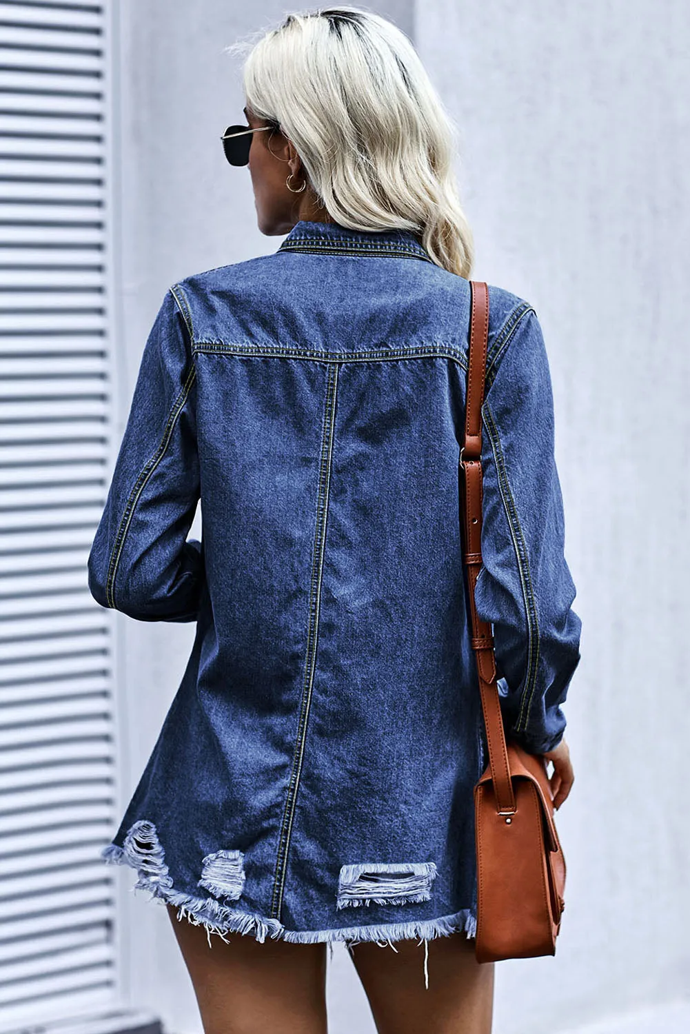 Stick With Me Distressed Snap Down Denim Shacket
