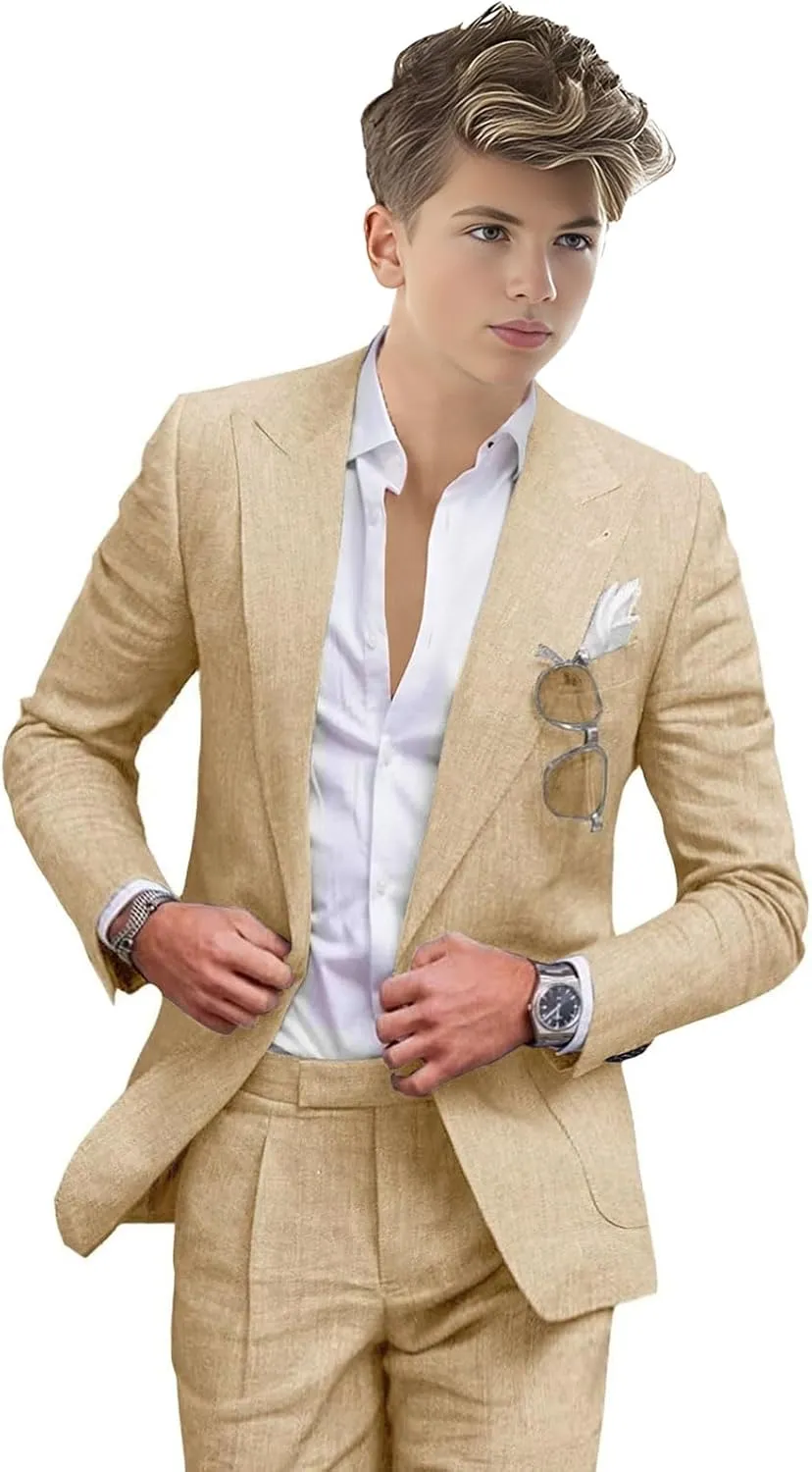 Summer Linen Boys' Suits Prom Dress Suits for Teen Boys Slim Fit Blazer Fashion Toddler Tuxedo Party (Blazer Pants)