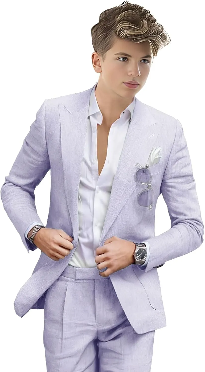 Summer Linen Boys' Suits Prom Dress Suits for Teen Boys Slim Fit Blazer Fashion Toddler Tuxedo Party (Blazer Pants)