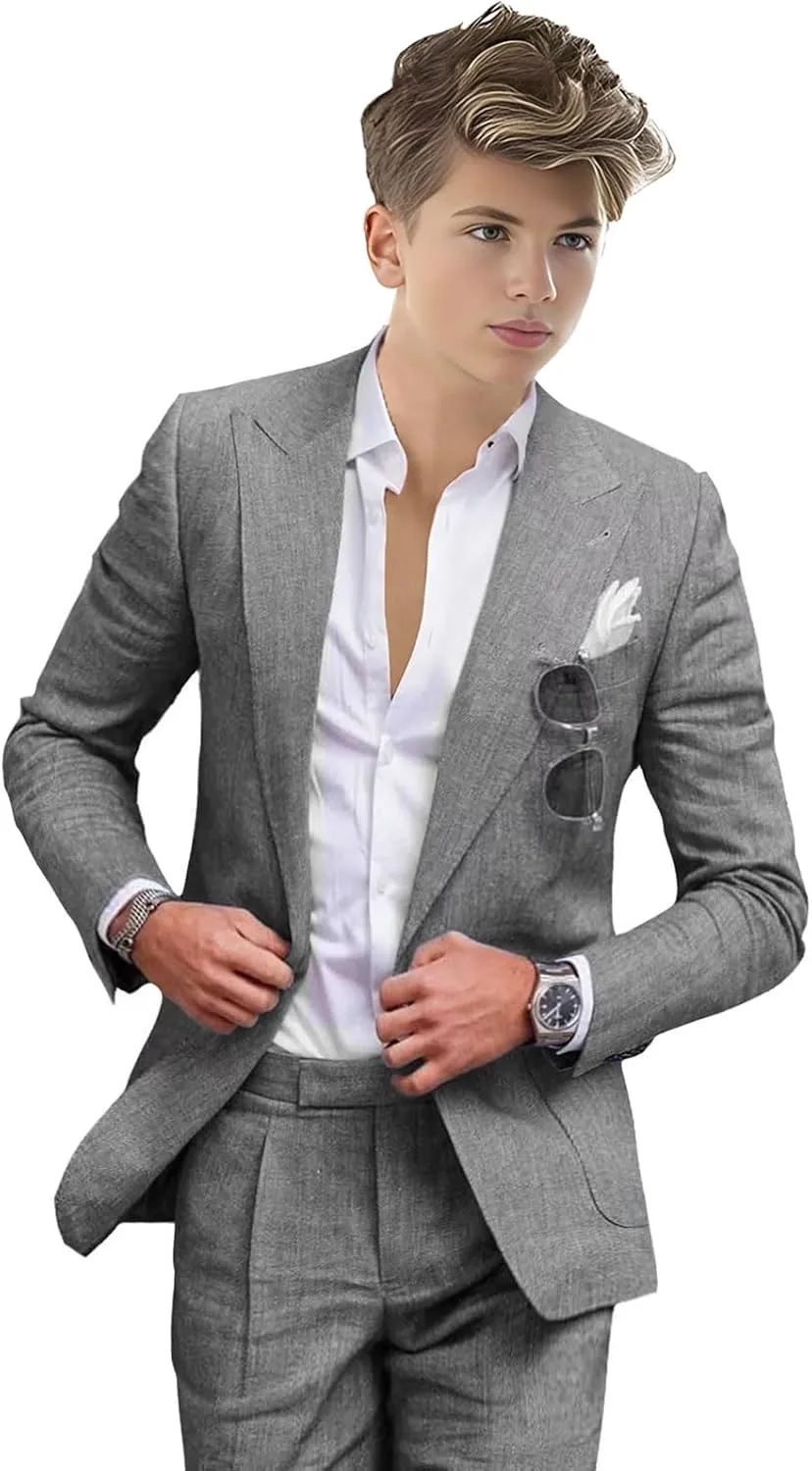 Summer Linen Boys' Suits Prom Dress Suits for Teen Boys Slim Fit Blazer Fashion Toddler Tuxedo Party (Blazer Pants)