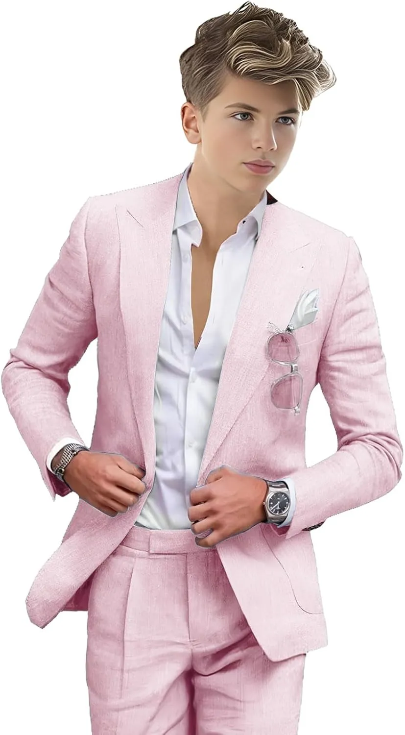 Summer Linen Boys' Suits Prom Dress Suits for Teen Boys Slim Fit Blazer Fashion Toddler Tuxedo Party (Blazer Pants)
