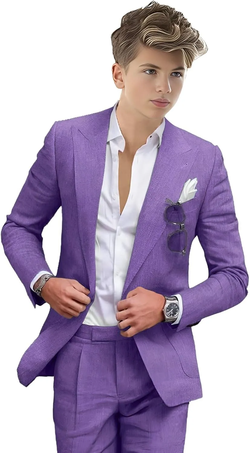 Summer Linen Boys' Suits Prom Dress Suits for Teen Boys Slim Fit Blazer Fashion Toddler Tuxedo Party (Blazer Pants)