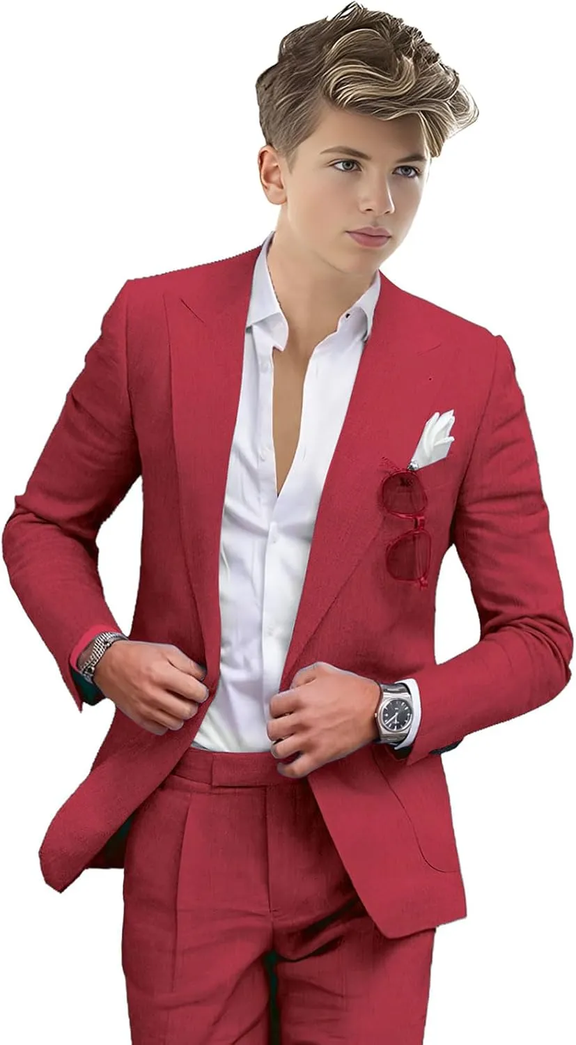 Summer Linen Boys' Suits Prom Dress Suits for Teen Boys Slim Fit Blazer Fashion Toddler Tuxedo Party (Blazer Pants)