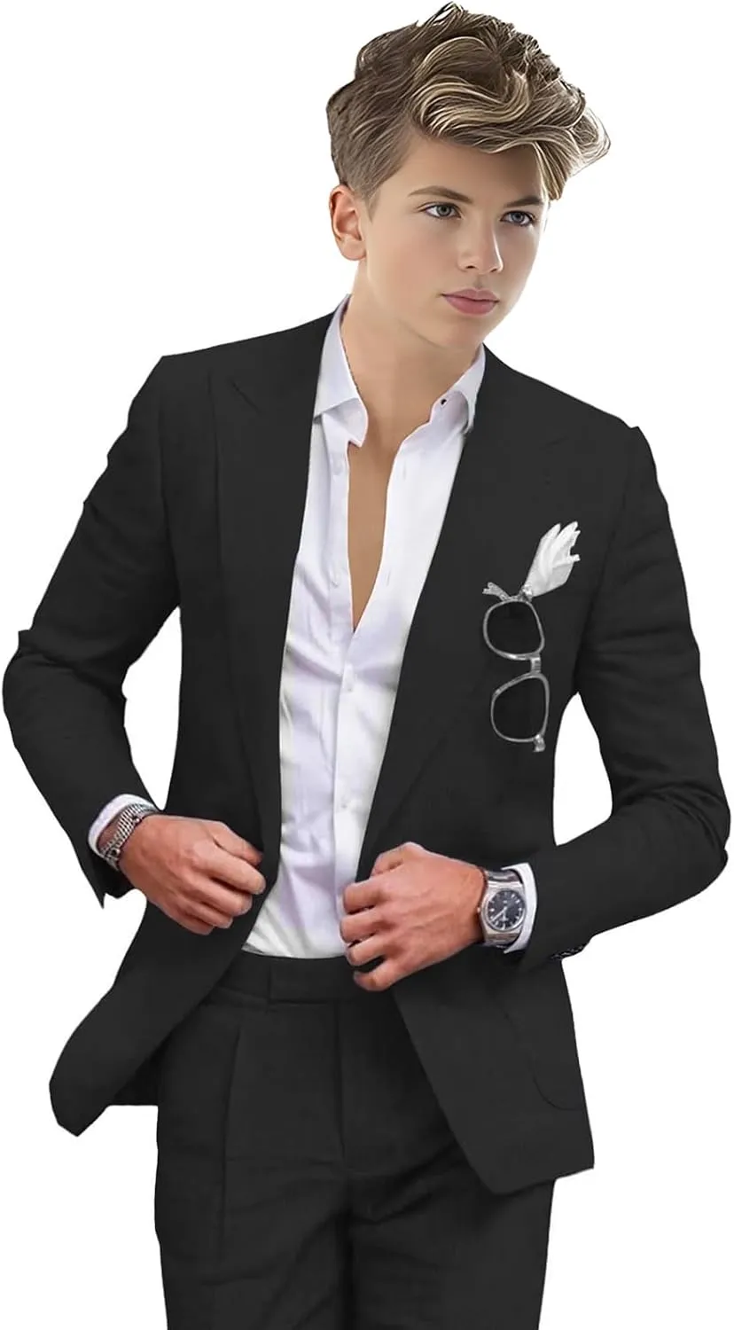 Summer Linen Boys' Suits Prom Dress Suits for Teen Boys Slim Fit Blazer Fashion Toddler Tuxedo Party (Blazer Pants)