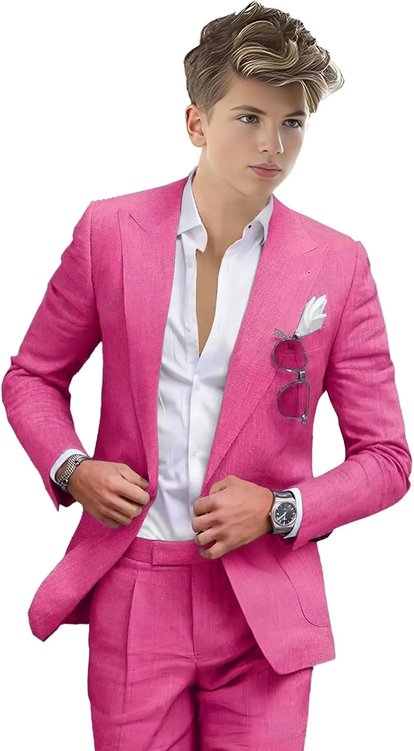 Summer Linen Boys' Suits Prom Dress Suits for Teen Boys Slim Fit Blazer Fashion Toddler Tuxedo Party (Blazer Pants)
