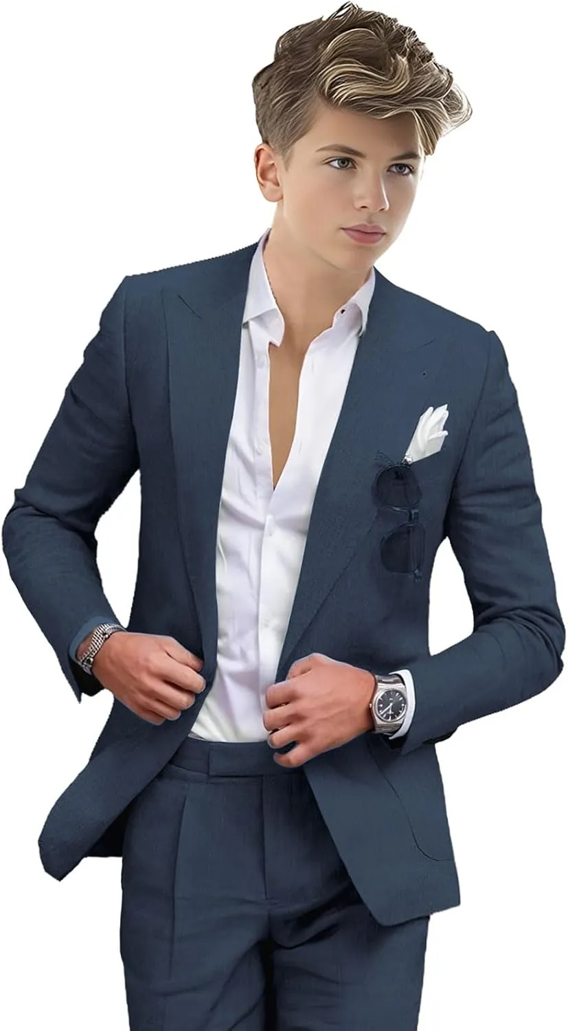 Summer Linen Boys' Suits Prom Dress Suits for Teen Boys Slim Fit Blazer Fashion Toddler Tuxedo Party (Blazer Pants)