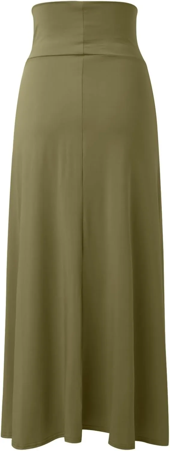 Summer Split Skirt For Women Elastic Waist Double High Split Wrap Flowy Long Skirt Solid Color Elegant Boho Dresses
