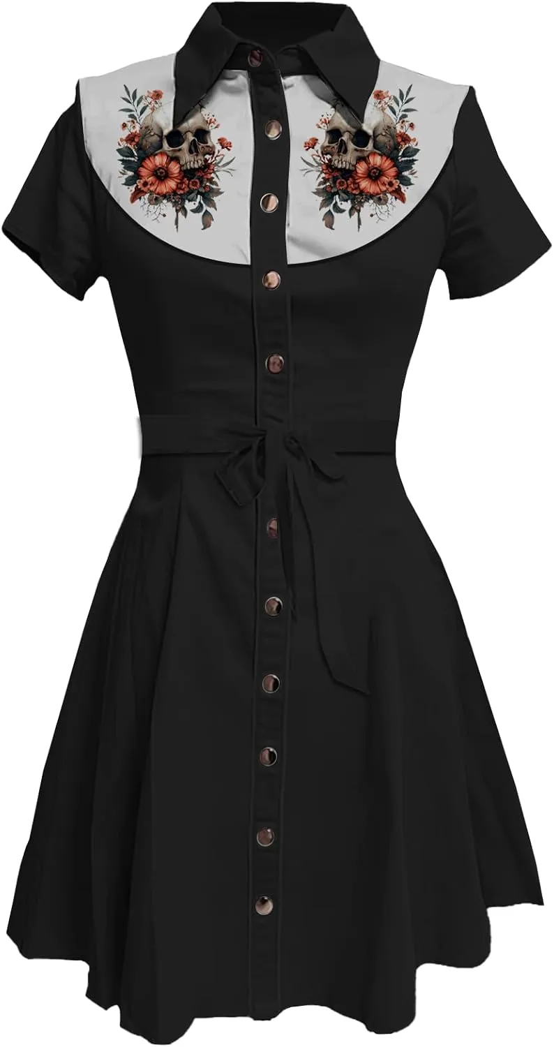 Summer Vintage Western Midi Dresses for Women 2025 Button Down Bodycon Retro Floral Printed Shirts Dress