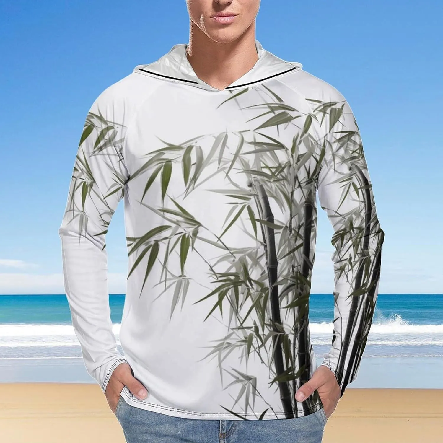 Sun Protection Shirt Long Sleeve Hoodie Asian Plant Lightweight Rash Guard Quick Dry Sun Shirt for Outdoor