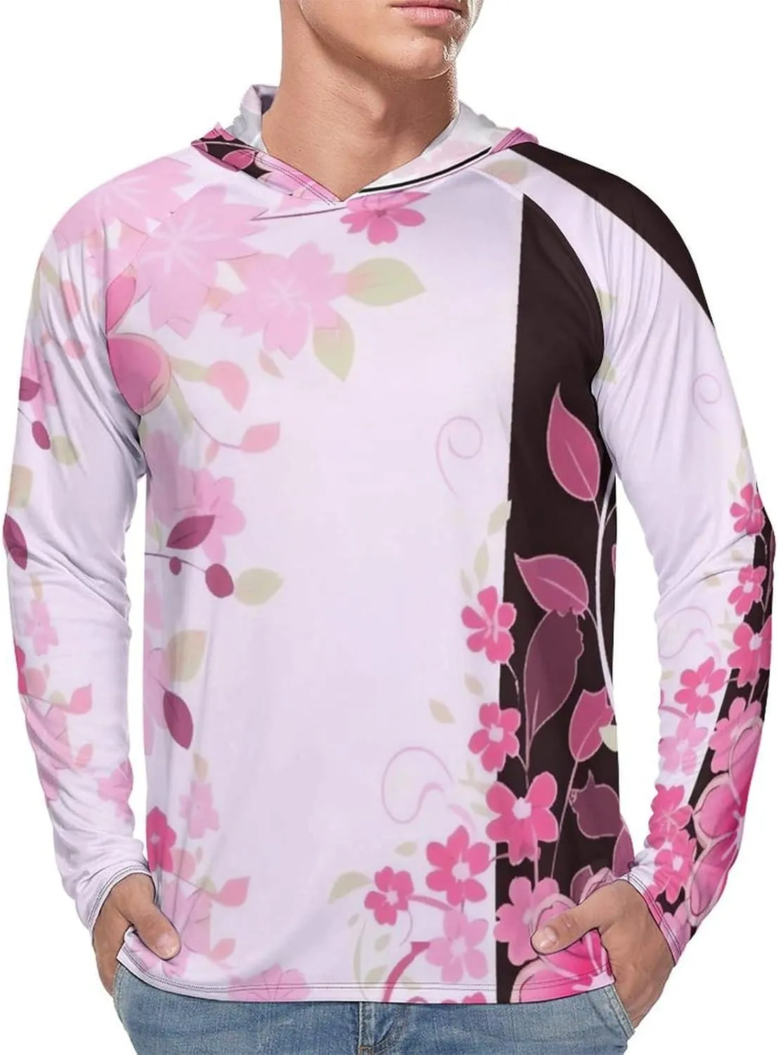 Sun Protection Shirt Long Sleeve Hoodie Floral Pattern Lightweight Rash Guard Quick Dry Sun Shirt for Outdoor