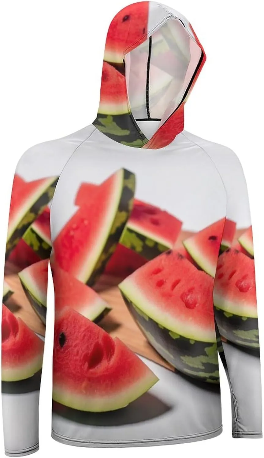 Sun Protection Shirt Long Sleeve Hoodie Slices of Watermelon Lightweight Rash Guard Quick Dry Sun Shirt for Outdoor