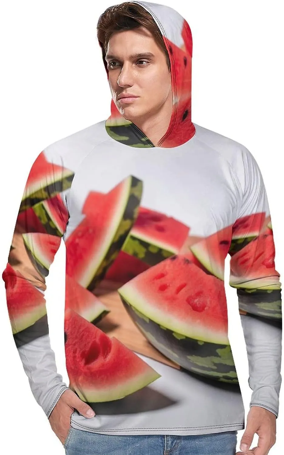 Sun Protection Shirt Long Sleeve Hoodie Slices of Watermelon Lightweight Rash Guard Quick Dry Sun Shirt for Outdoor