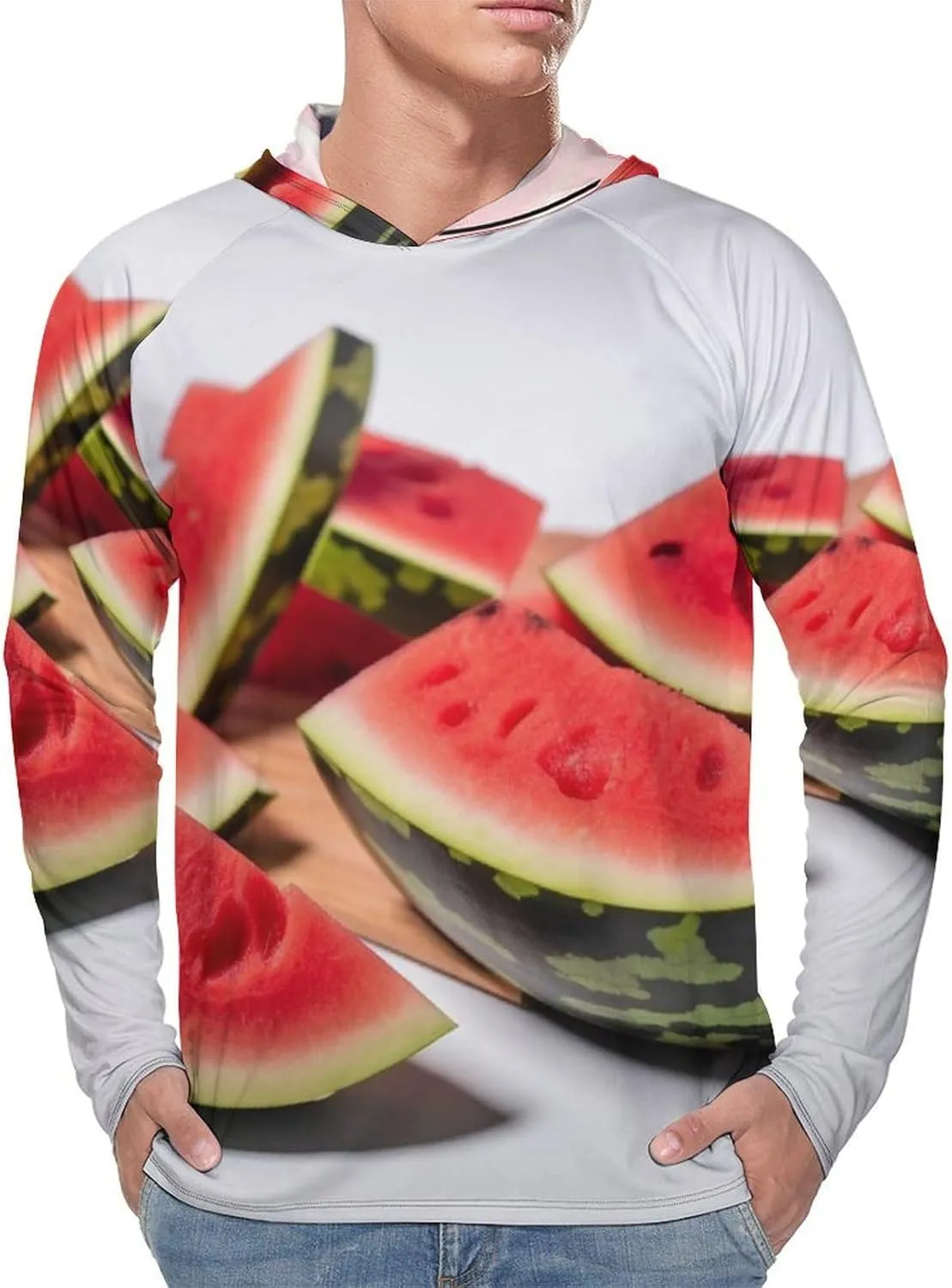 Sun Protection Shirt Long Sleeve Hoodie Slices of Watermelon Lightweight Rash Guard Quick Dry Sun Shirt for Outdoor