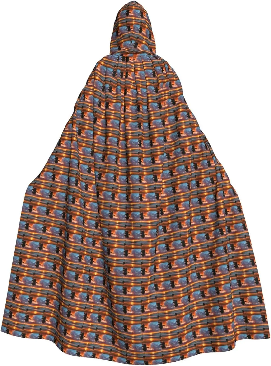 Sunset beach print Hooded cape for adults, Oversized Hooded Cloak with Bow Tie, Adult party dress cape
