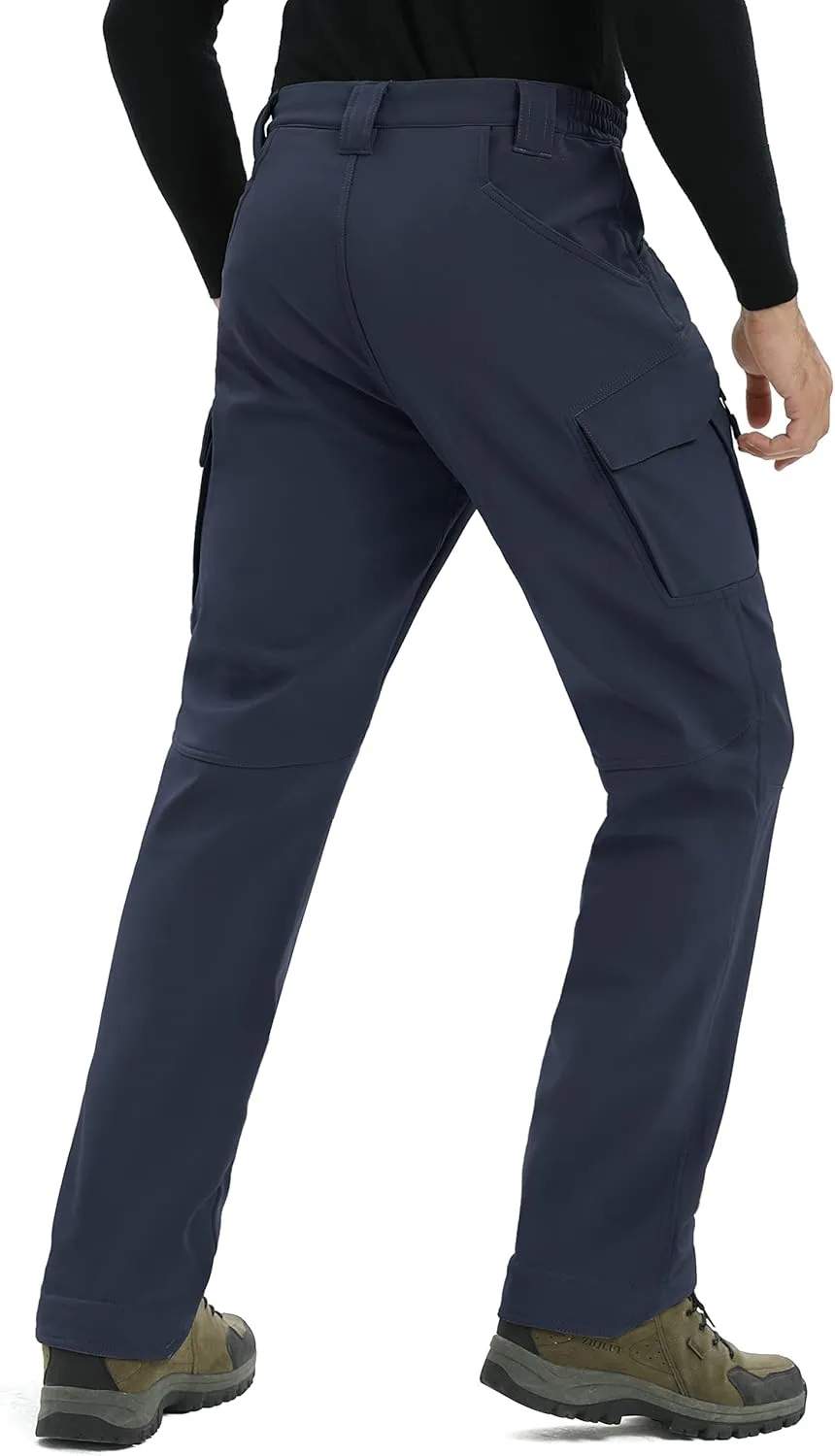 TACVASEN Men's Winter Pants 9 Pockets Fleece Snow Hiking Pants Water-Resistant Warm Softshell Thick Tactical Pants