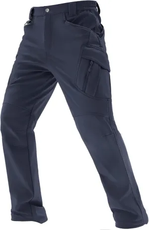 TACVASEN Men's Winter Pants 9 Pockets Fleece Snow Hiking Pants Water-Resistant Warm Softshell Thick Tactical Pants